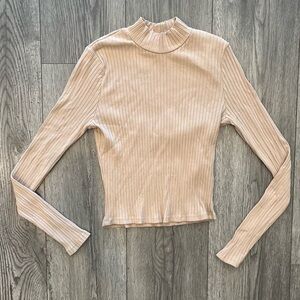 Essential by Full Tilt Women’s Ribbed Form Fitting Long Sleeve Basic Top Beige